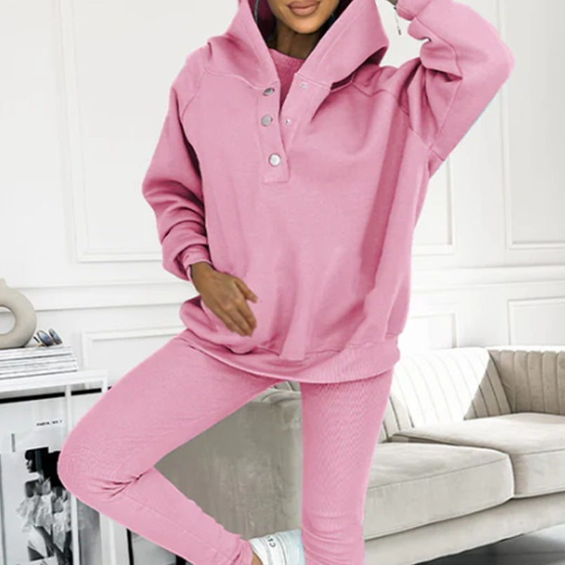 Rose – 3-teiliges Damen-Sportanzug mit Kapuze, Taschen, Sweatshirt und Weste sowie schlanker Hose