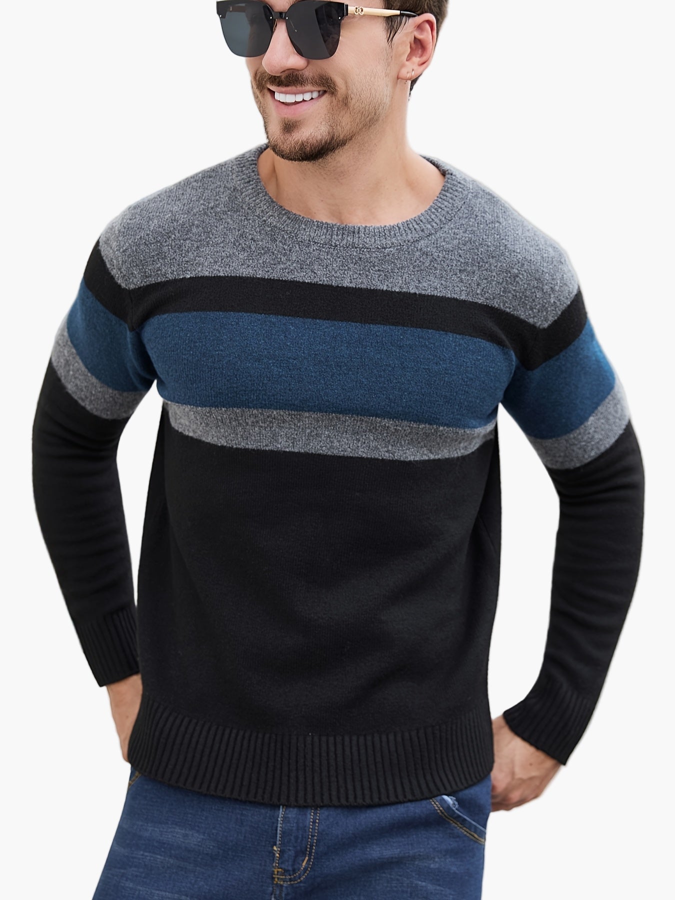 Men's Sweater with Stripe Pattern – Modern Casual Look for Autumn and Winter