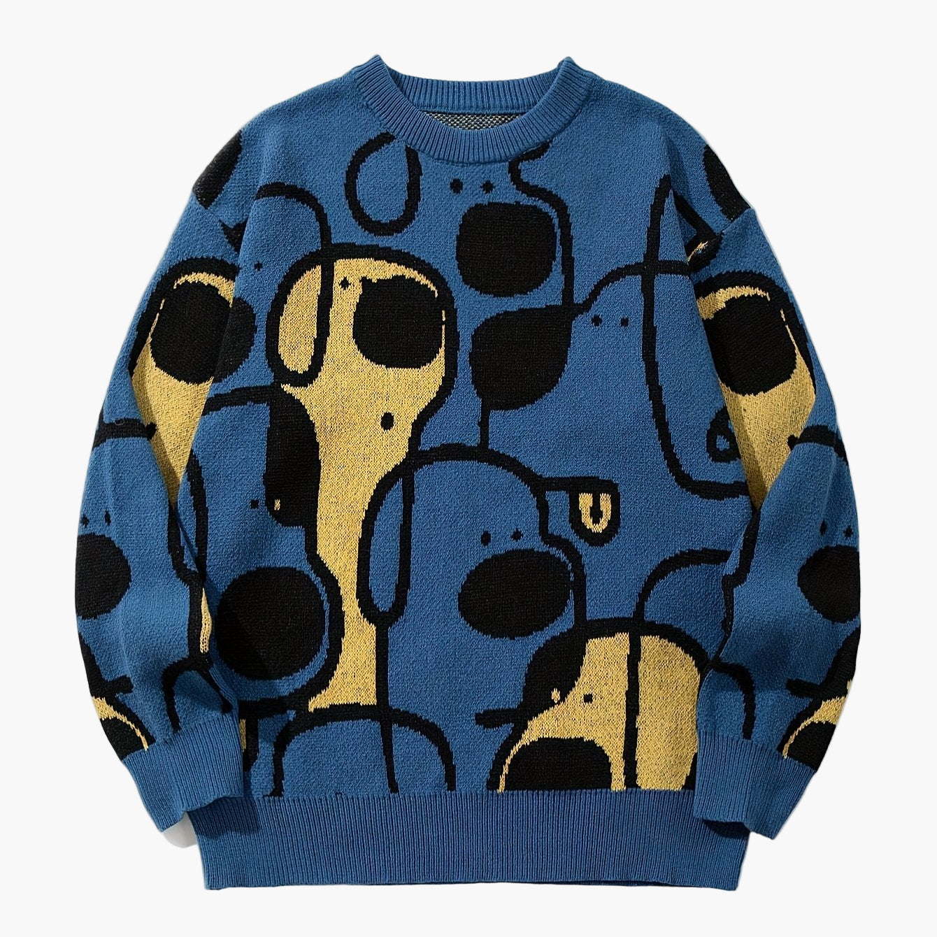 Men's Sweater with Abstract Dog Pattern, Casual Streetwear Style for Autumn and Winter