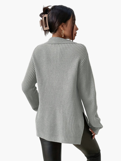 Damen Strickpullover mit Reißverschluss und hohem Kragen – Modischer Oversize-Pullover für Herbst und Winter