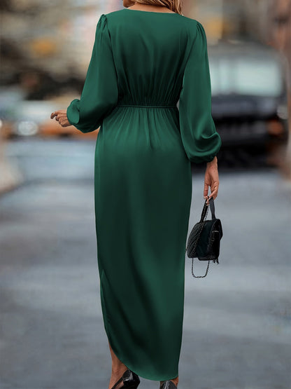 Damen Elegantes Wickelkleid – Formelles Cocktail- & Abendkleid mit Langarm und V-Ausschnitt, Perfekt für Festliche Anlässe