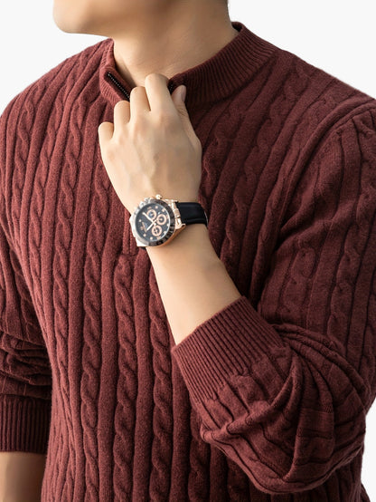 Men's knitted sweater with cable pattern and stand-up collar – fashionable casual style for autumn and winter