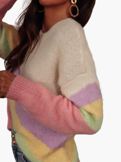 Damen Y2K Pullover mit Regenbogenstreifen – Modischer Strickpullover für Alltag und Freizeit
