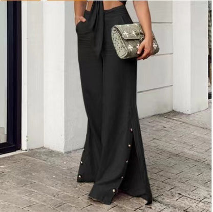 Ruby – Weite Hochbundhose aus Baumwolle und Leinen