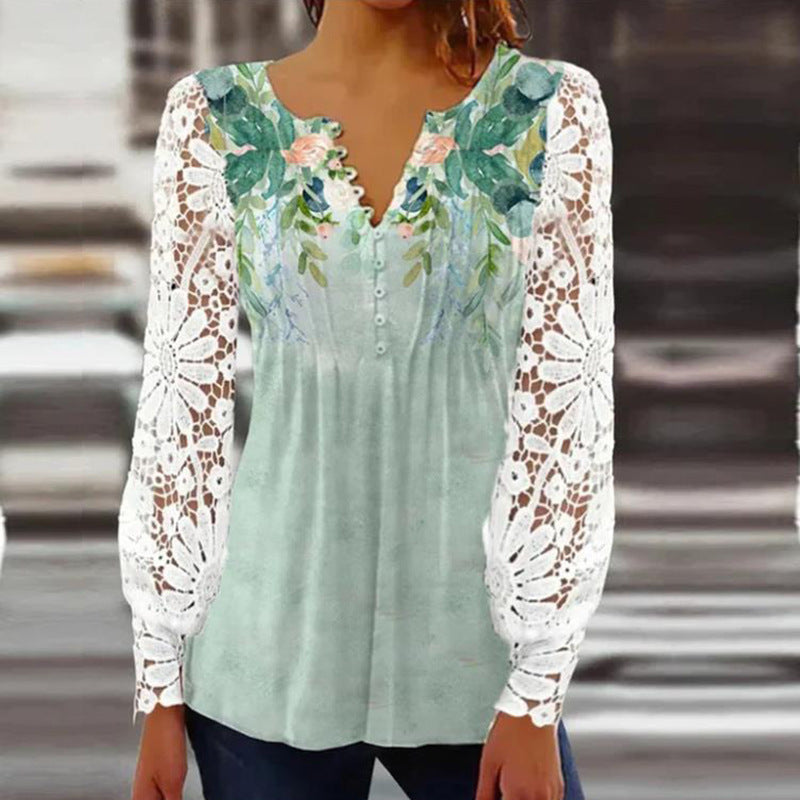 Julia – Folding T-shirt with lace sleeve in solid color design