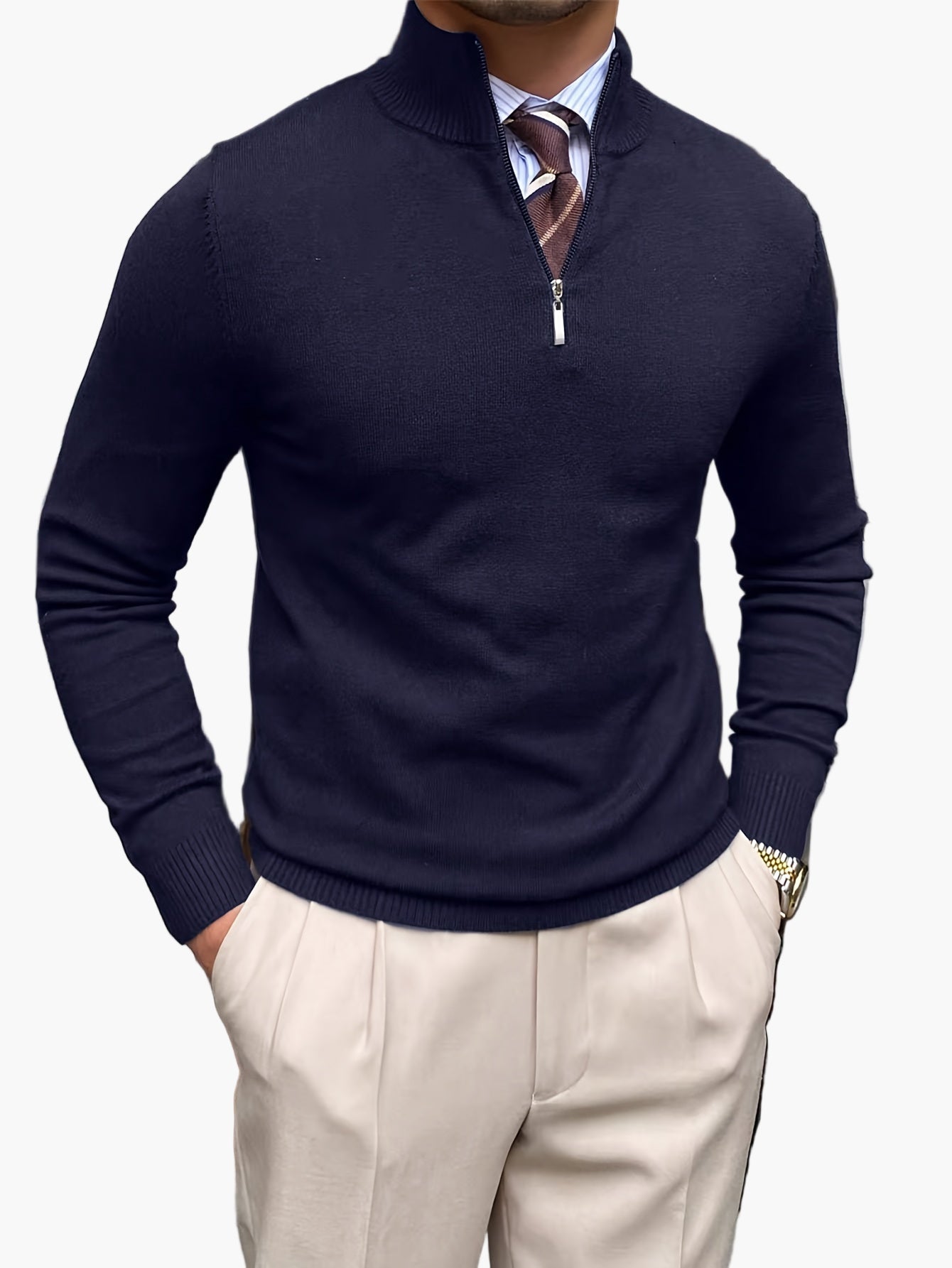 Men's Sweater with Stand-up Collar and Zipper – Elegant Business and Casual Look