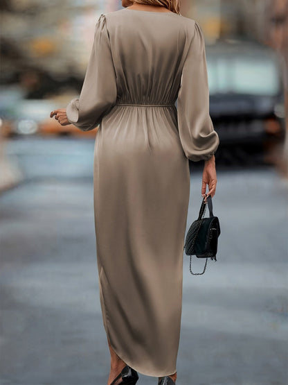 Damen Elegantes Wickelkleid – Formelles Cocktail- & Abendkleid mit Langarm und V-Ausschnitt, Perfekt für Festliche Anlässe
