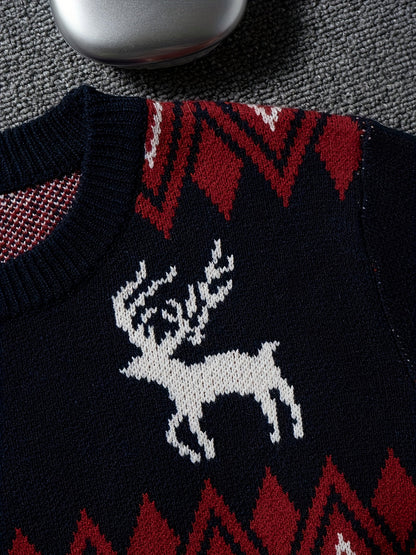 Men's Christmas Sweater with Reindeer and Snowflake Design – Classic Winter Style for Festive Occasions