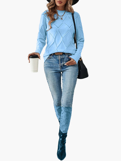 Damen Strickpullover mit geometrischem Muster, eleganter Alltags-Look