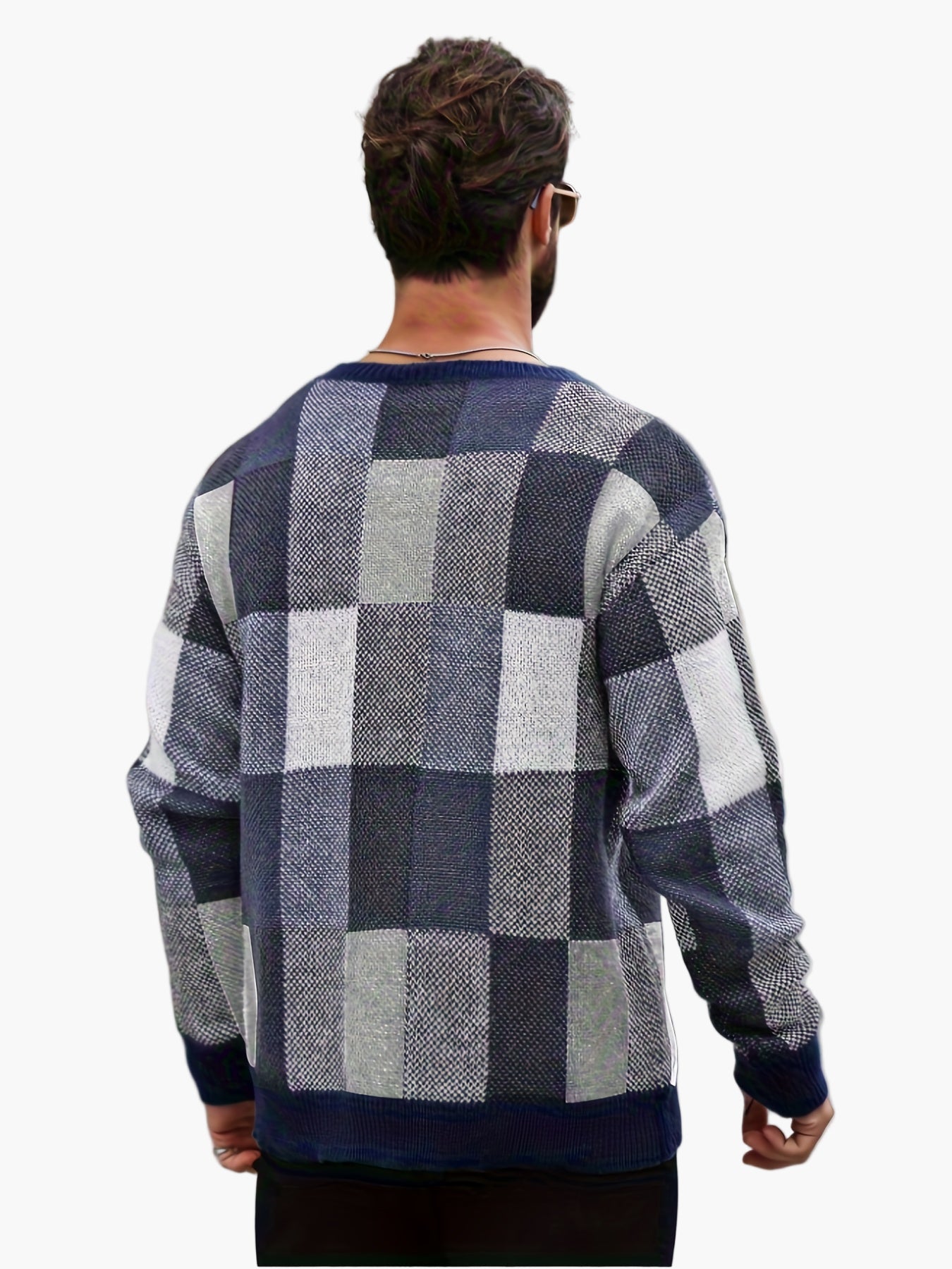 Men's Plaid Knit Sweater in Casual Style for Autumn and Winter