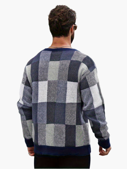 Men's Plaid Knit Sweater in Casual Style for Autumn and Winter