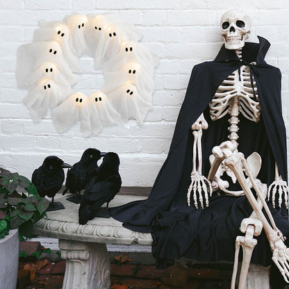 Halloween ghost wreath for decoration – LED light wreath for Halloween party & spooky atmosphere