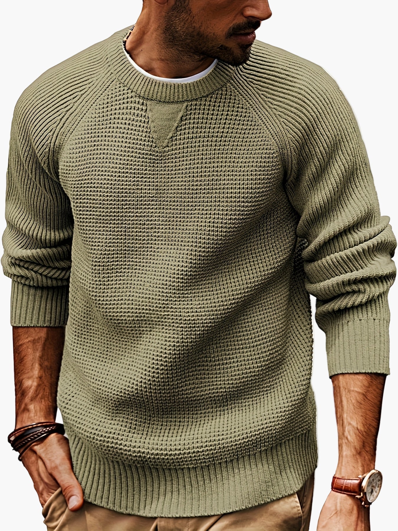 Men's knitted sweater vintage style – casual crew neck sweater for everyday and leisure