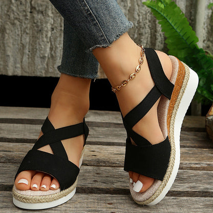 Audrey – Cross-Strap Plateau-Sandalen mit Hanf-Absatz