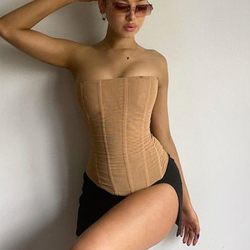 Danielle – Ärmelloses Schlauchtop für Damen im Sommer mit Netz-Crop-Corsage