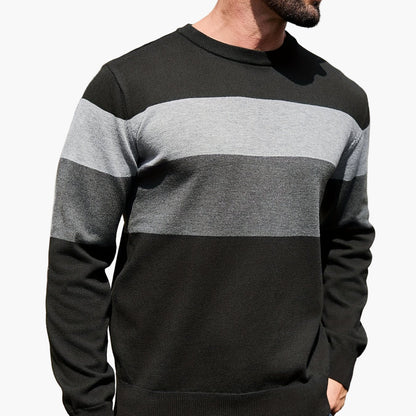 Men's Sweater with Block Stripes and Crew Neck – Modern Casual Look for Autumn and Winter