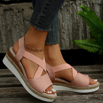 Audrey – Cross-Strap Plateau-Sandalen mit Hanf-Absatz