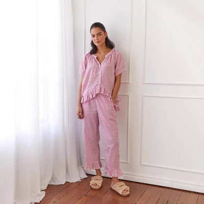 Kathryn – Bequemer und lässiger Rüschenshirt-Hosenanzug