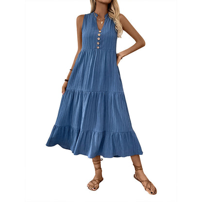 Susan – Faltenfreies, einfarbiges, ärmelloses Kleid mit Stehkragen