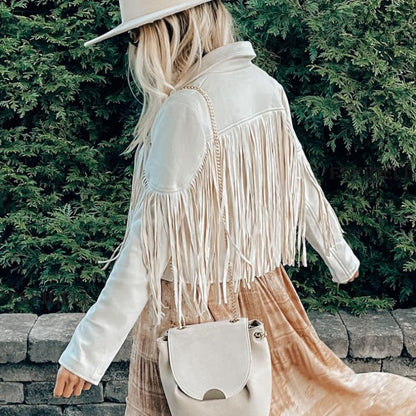Jenny – Kurze Damenjacke mit Fransen und veganem Wildleder