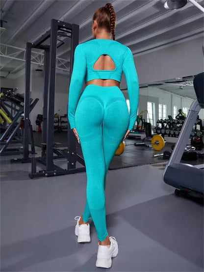 Barbara – 2-teiliges Sportanzug mit langen Ärmeln und hohlen Designs sowie formenden Hochwaist nahtlosen Fitness-Leggings