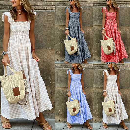 Sharon – Langes Kleid mit Patchwork-Karo-Muster