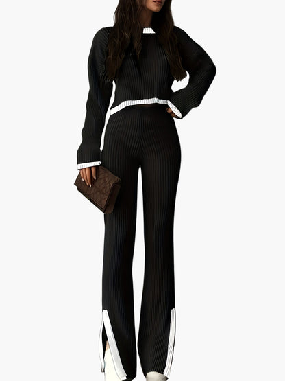 Women's Elegant Knit Two-Piece with Wide Leg – Fashionable Casual Suit for Autumn and Winter