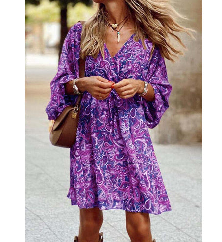 Anna – Langes Boho-Kleid mit Print und A-Linie