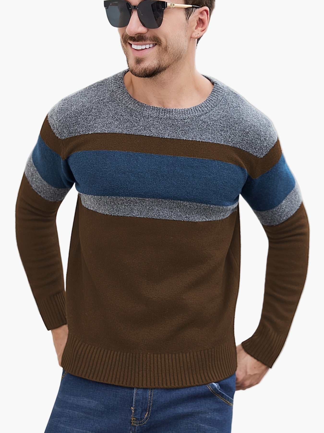 Men's Sweater with Stripe Pattern – Modern Casual Look for Autumn and Winter