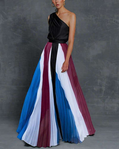 Georgina – Maxi dress without straps with contrasting colors