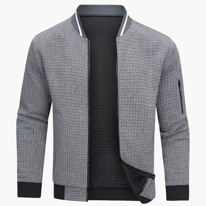 Men's bomber jacket modern urban casual jacket with check pattern and sleeve pocket