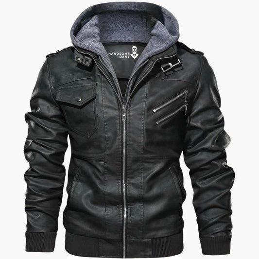 Men's biker jacket with hood in modern urban style – perfect for leisure and city use