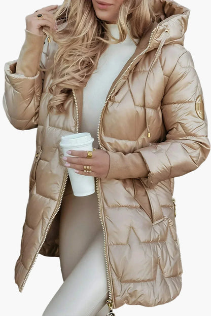 Women's quilted jacket with hood – Elegant autumn and winter coat for everyday and leisure use