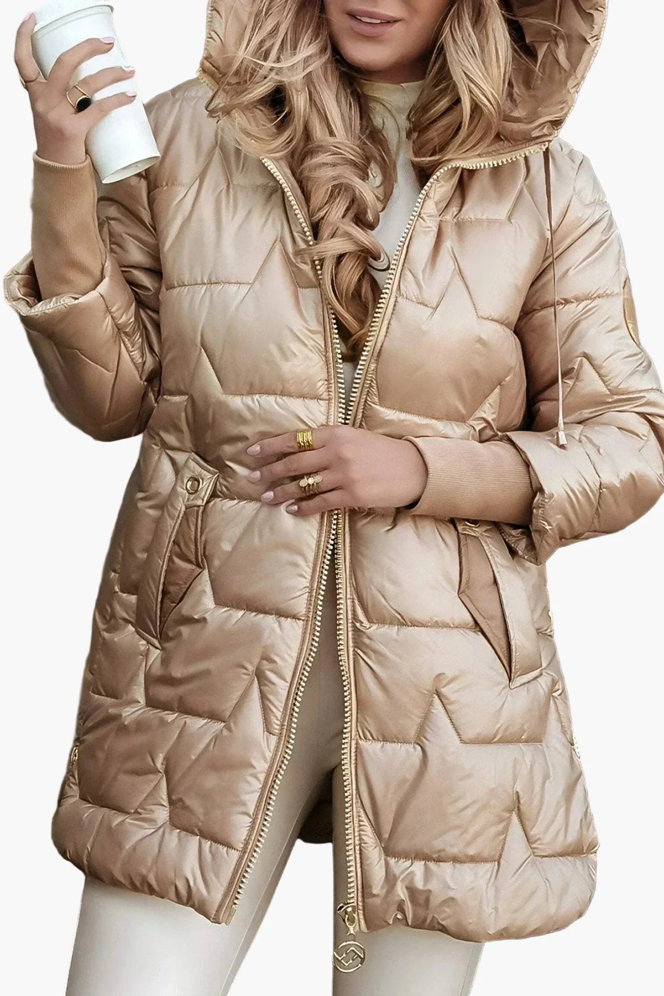Women's quilted jacket with hood – Elegant autumn and winter coat for everyday and leisure use