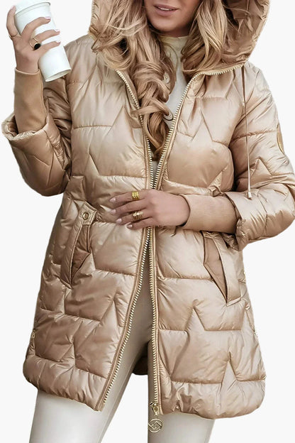 Women's quilted jacket with hood – Elegant autumn and winter coat for everyday and leisure use