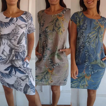 Leah – Damenkleid mit Rundhals und Botanischem Druck