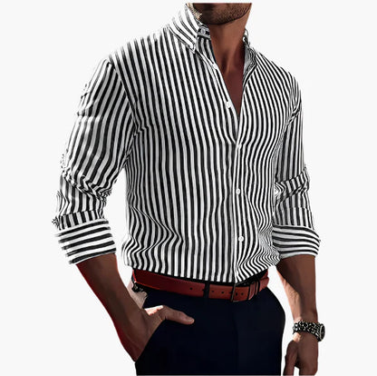Herren Business-Freizeithemd mit Streifenmuster – Elegantes Langarmhemd für Büro & Alltag