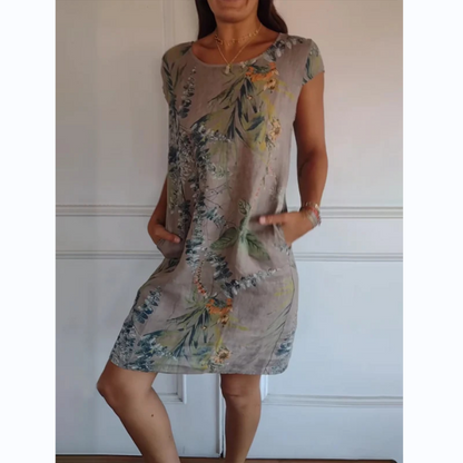 Leah – Damenkleid mit Rundhals und Botanischem Druck