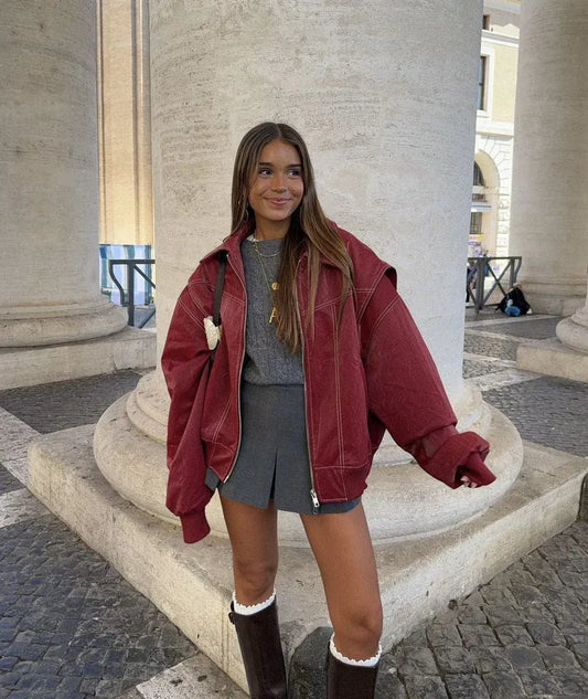 Damen Oversized Bomberjacke Streetstyle Übergangsjacke für Freizeit & Alltag