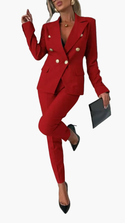 Damen Business Anzug Zweireiher mit tailliertem Schnitt – Eleganter Hosenanzug für Büro und festliche Anlässe
