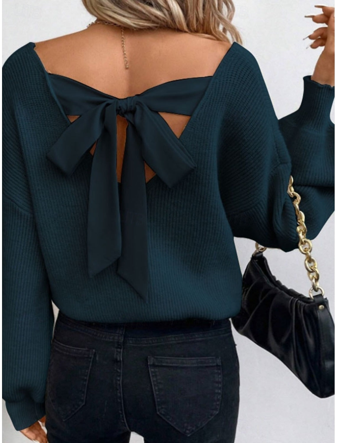 Damen-Pullover mit Rückenausschnitt und Schleife – Modischer Strickpullover für Freizeit und Alltag