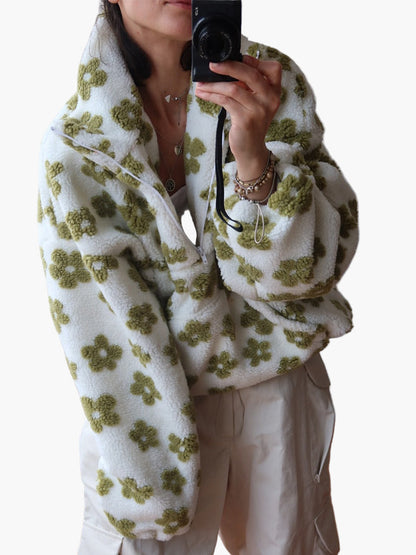 Women's Teddy Fleece Pullover with Floral Pattern – Cozy Boho Style for Leisure and Autumn