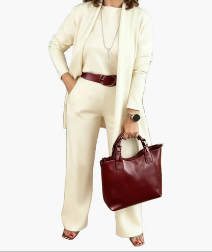 Damen 3-Teilige Elegante Business Casual Set – Anzug mit Blazer, Shirt und Hose für Büro & Alltag