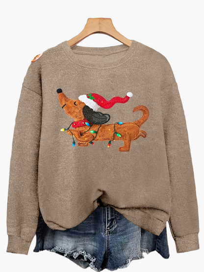 Damen Weihnachtspullover mit Dackel-Motiv – Lustiger Casual Sweater für die Weihnachtszeit