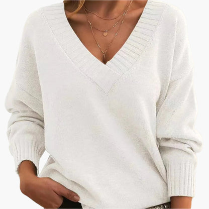 Women's Sweater with V-Neck – Elegant Knit Sweater for Office, Leisure & Winter