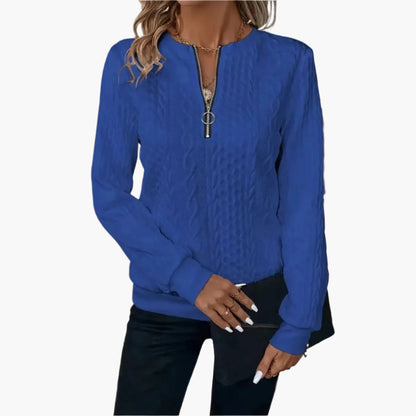 Damen Strickpullover mit Reißverschluss – Modischer Alltags-Sweater im Zopfmuster
