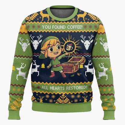 Herren Ugly Christmas Sweater Gamer-Pullover mit Kaffeetassen-Motiv – Lustiger Winterpullover für Fans