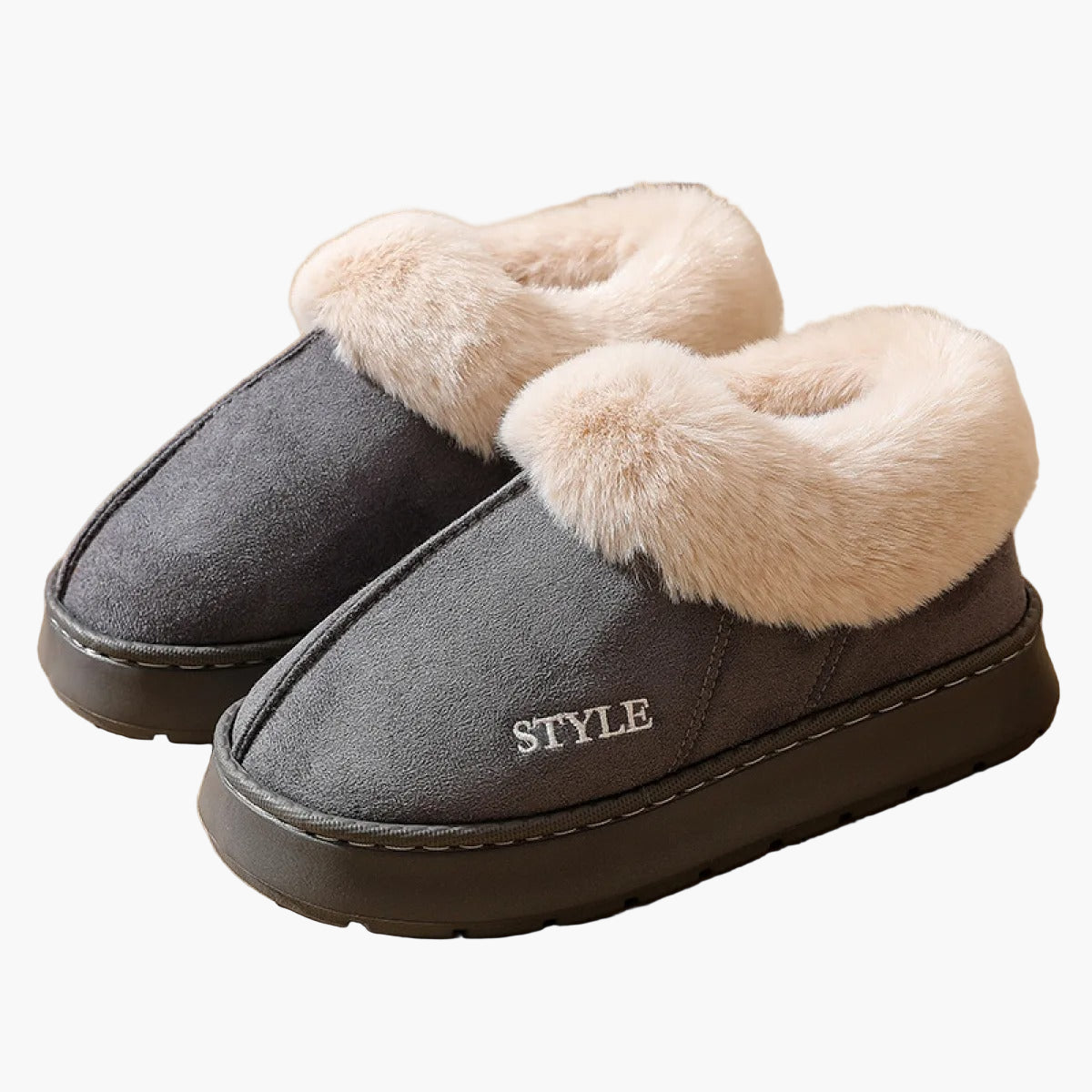 Women's winter slippers with fur collar and non-slip sole – stylish and warm slippers for home