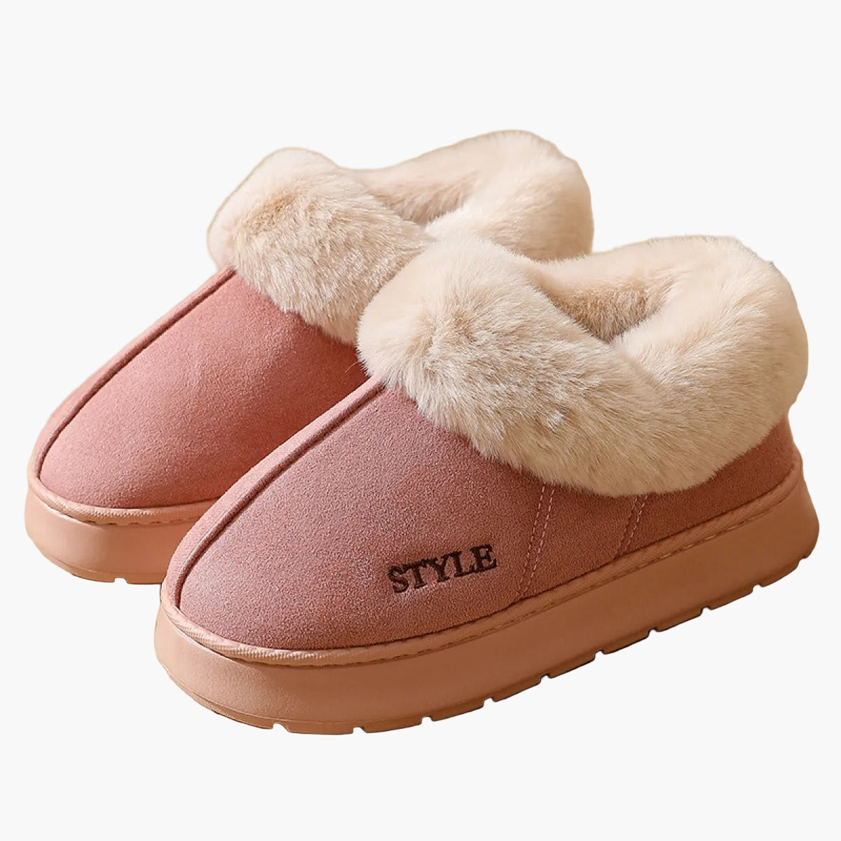 Women's winter slippers with fur collar and non-slip sole – stylish and warm slippers for home