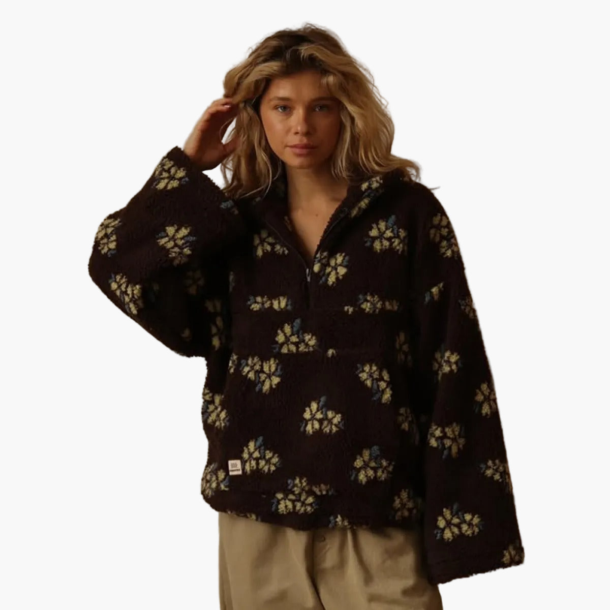 Women's Teddy Fleece Pullover with Floral Pattern – Cozy Boho Style for Leisure and Autumn